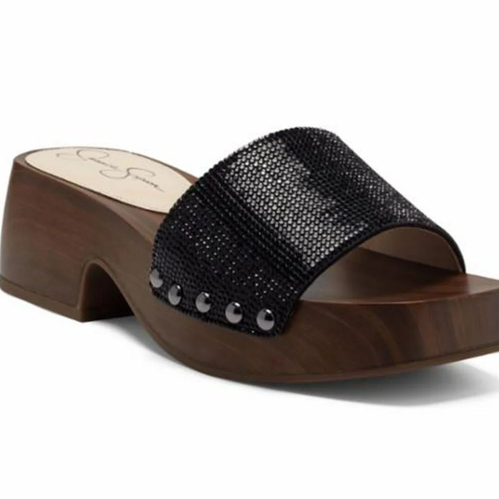 Jessica Simpson Black Rexile Glitter Slide Sandals - Size 7.5. New in Box